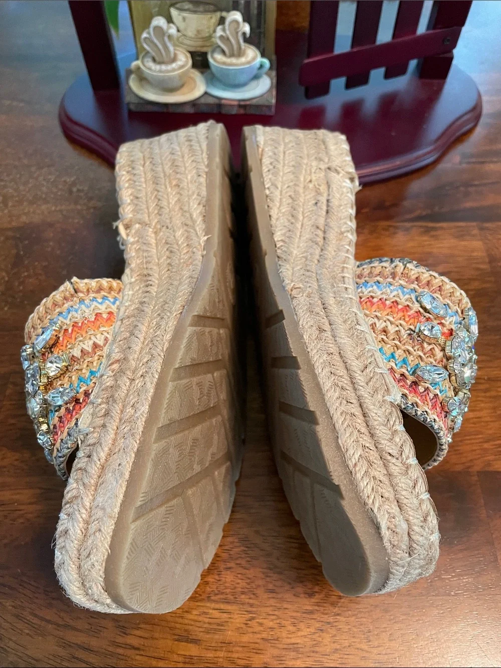 WHITE MOUNTAIN Stitch Espadrille Wedge Sandals Women’s 6.5 Natural/Multi